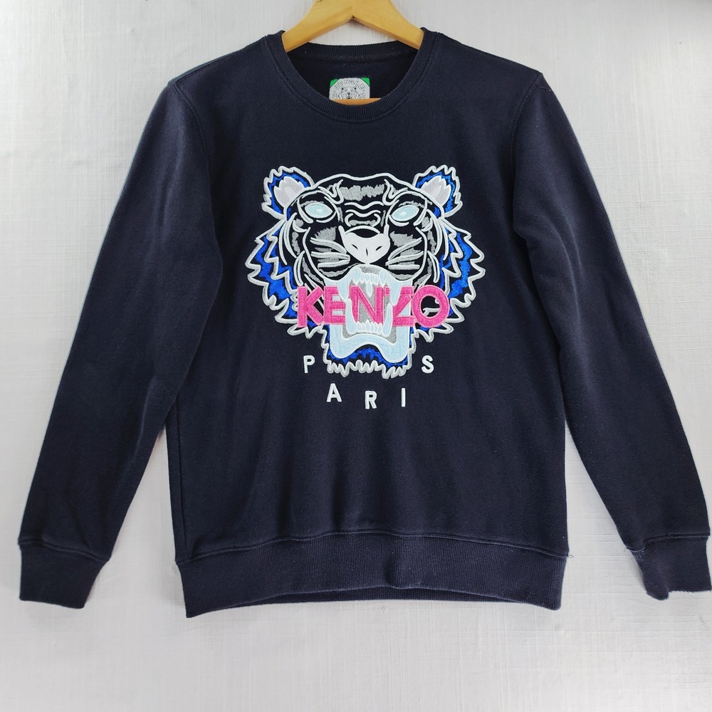 Kenzo Sweatshirt Womens S Black Embroidered Tiger Logo Cotton Crewneck - Picture 2 of 10